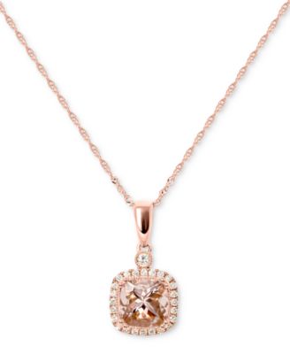 Macy's - Morganite (1-1/4 ct. t.w.) & Diamond (1/8 ct. t.w.) Pendant Necklace in 14k Rose Gold, 16" + 2" extender