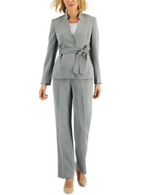 Le Suit Women's Herringbone Pantsuit Gray Size 8 