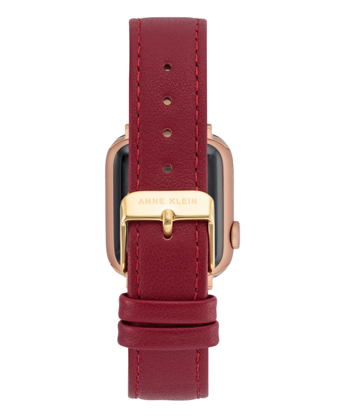 Anne Klein Women'sGenuine Leather Band designed for Apple Watch 42mm (Series 1-3 only) & 44/45/46/49mm (Ultra & Ultra 2) - Red, Gold-Tone
