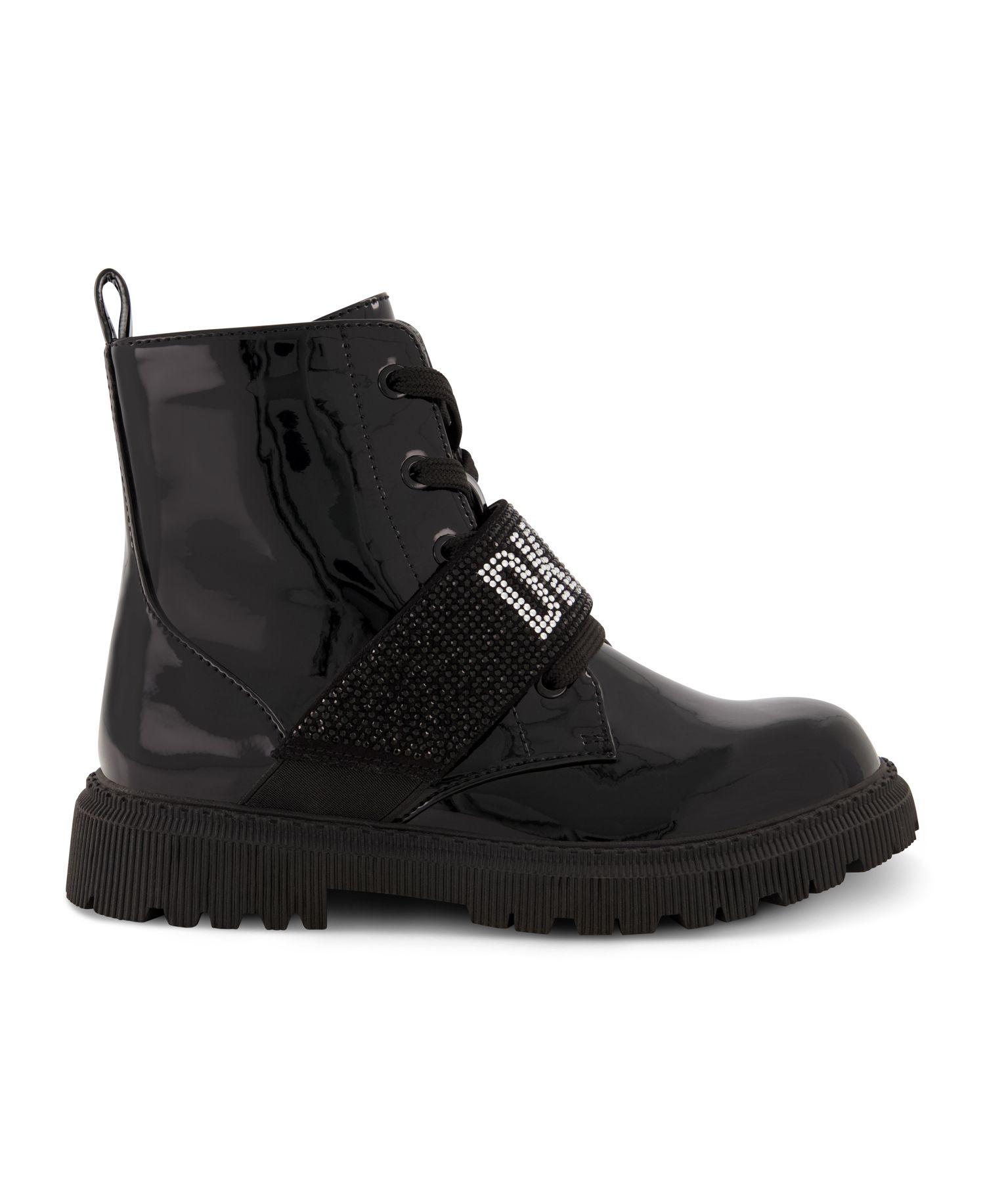 Little Girls Elastic Logo Strap Moto Boots