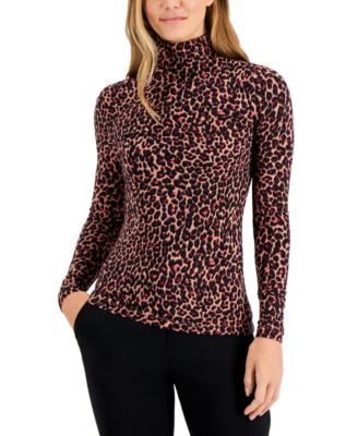 Anne Klein - Women's Animal-Print Long-Sleeve Turtleneck Top