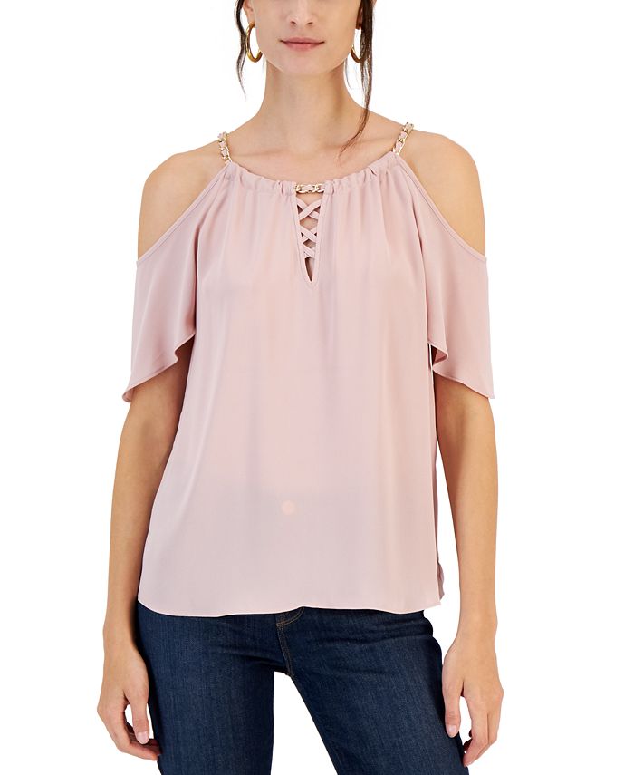 INC International Concepts Women s Cold Shoulder Chain Halter Top