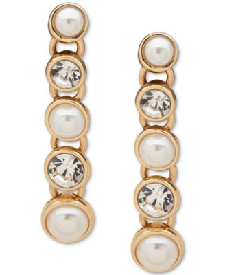 Anne Klein - Gold-Tone Crystal & Imitation Pearl Bezel Linear Earrings