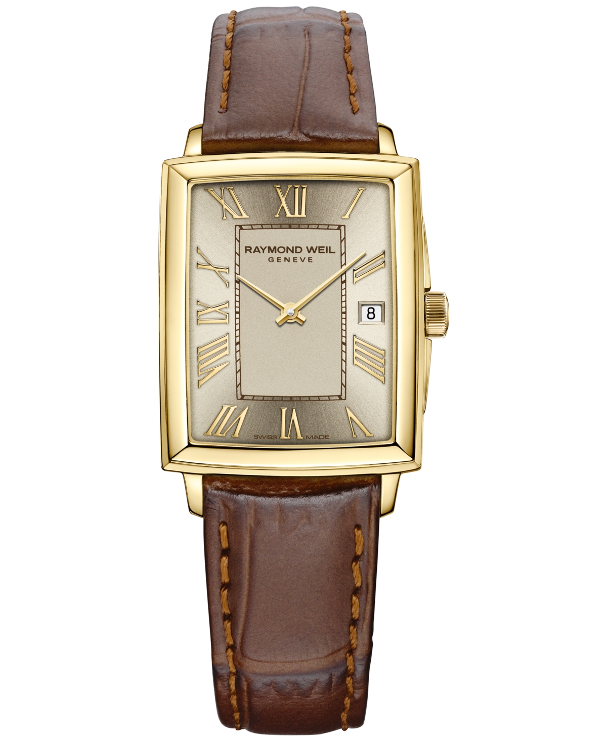 Raymond Weil Women's Swiss Toccata Brown Leather Strap Watch 22.6x28.1mm In Yellow