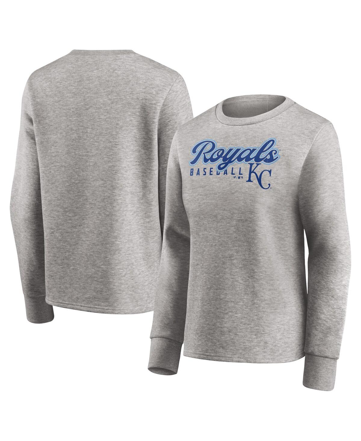 Women's Fanatics Heathered Gray Kansas City Royals Crew Pullover Sweater - Heathered Gray