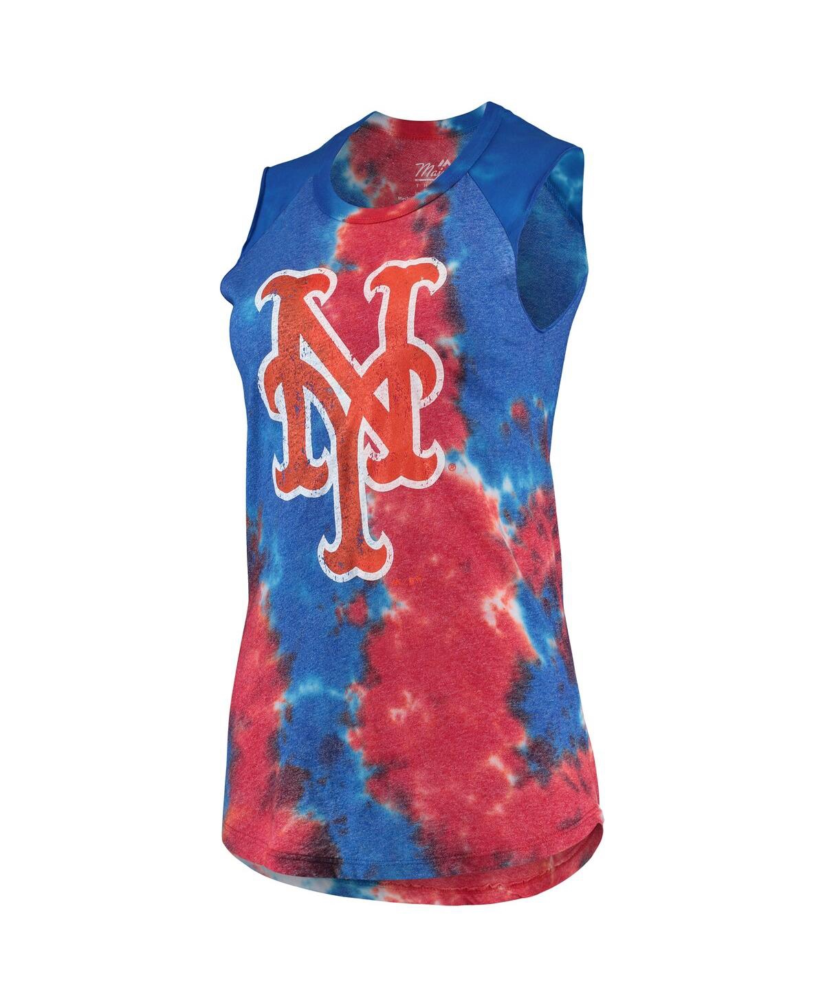 Shop Majestic Women's  Threads Red And Blue New York Mets Tie-dye Tri-blend Muscle Tank Top In Red,blue