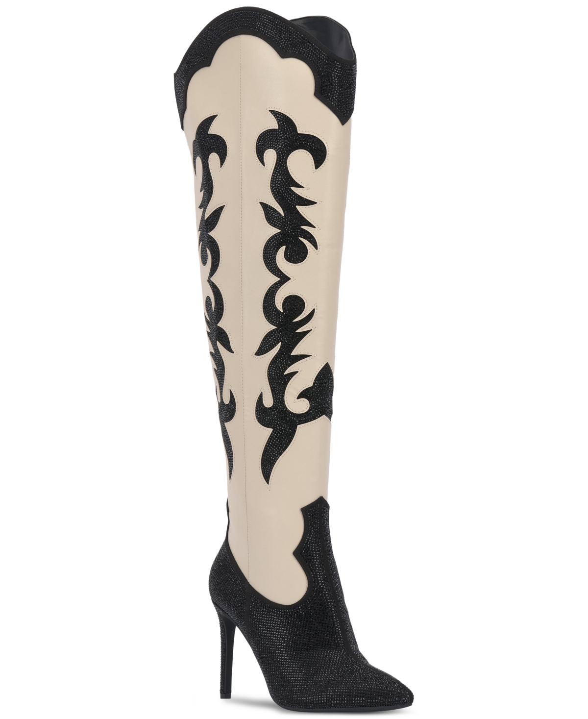 I.n.c. International Concepts Women's Iresa Cowboy Boots, Created For Macy's In Bone,black Bling