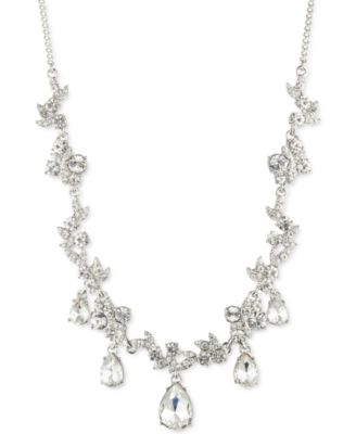 Givenchy Silver-Tone Crystal Pear Drop Frontal Necklace, 16
