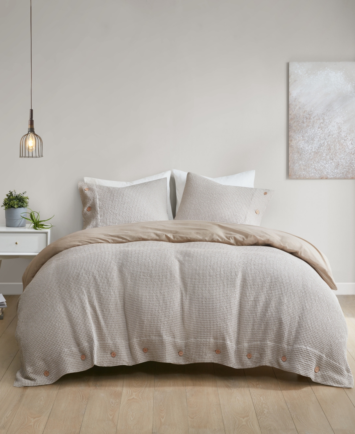 Clean Spaces Mara Waffle Weave 3-pc. Duvet Cover Set, Full/queen In Taupe