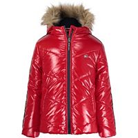 Tommy Hilfiger Little Girls High-Shine Two Welt Pockets Chevron Logo Puffer Jacket (Size: 4 in Scarlet Sage)