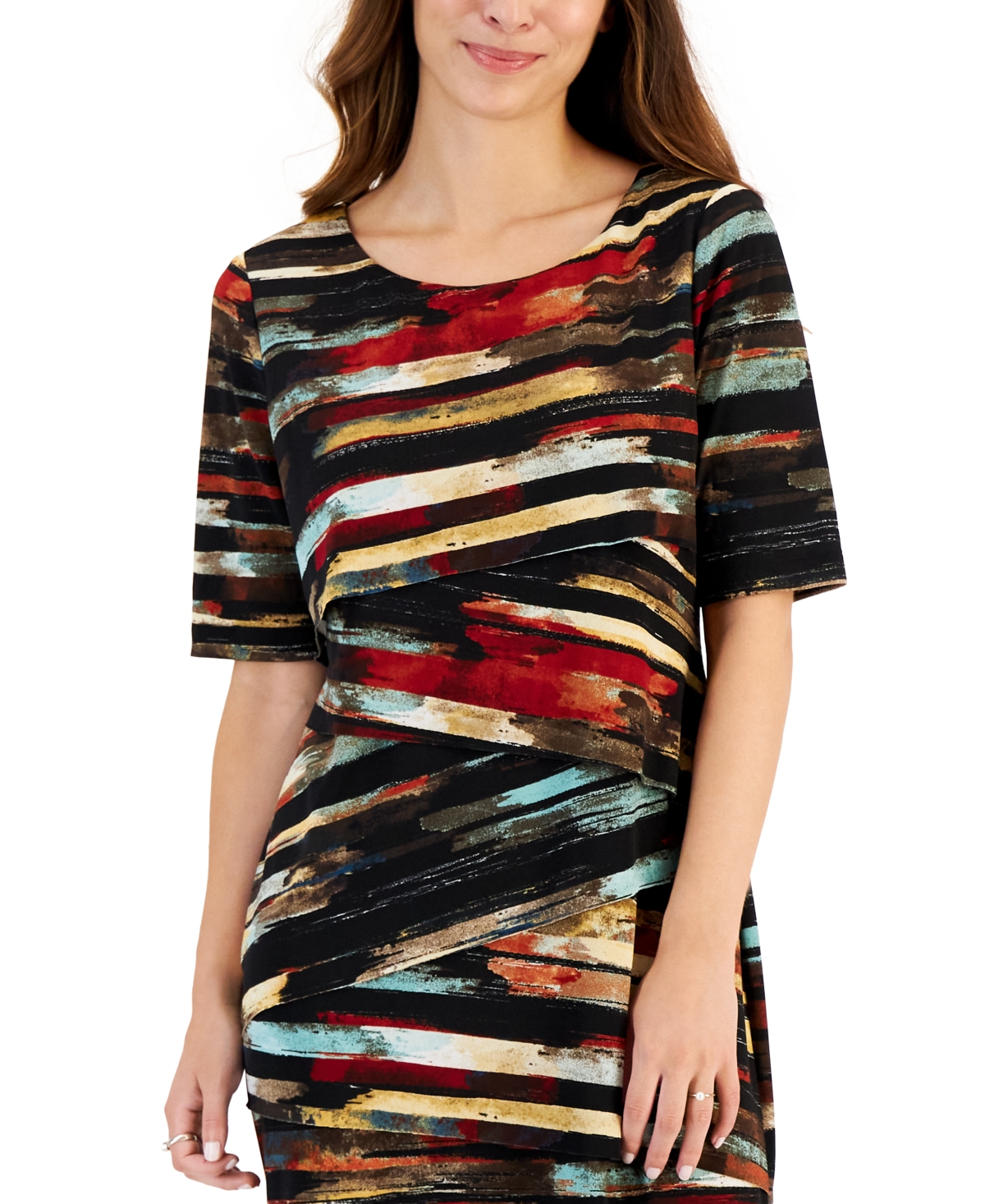 Connected Petite Zig-zag-print Dress In Rust