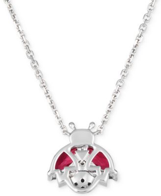 Raspberry Rhodolite (1-1/6 ct. t.w.) & Diamond (1/10 ct. t.w.) Ladybug Adjustable 19" Pendant Necklace in 14k White Gold