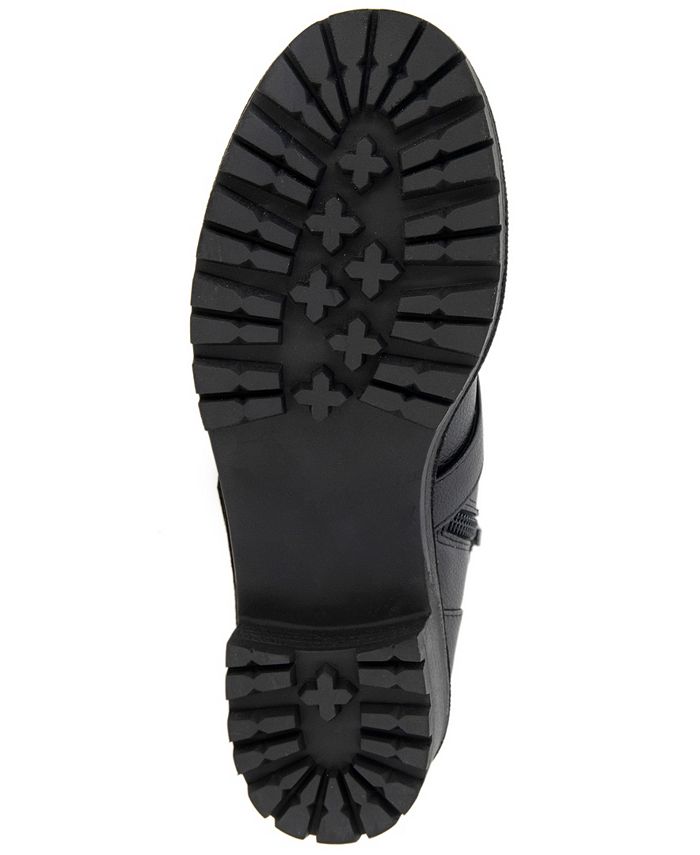 REACTION KENNETH COLE Womens Black Pull Tab Padded Buckle Accent Lug Sole Tate Round Toe Block Heel Zip-Up Moto main image 1