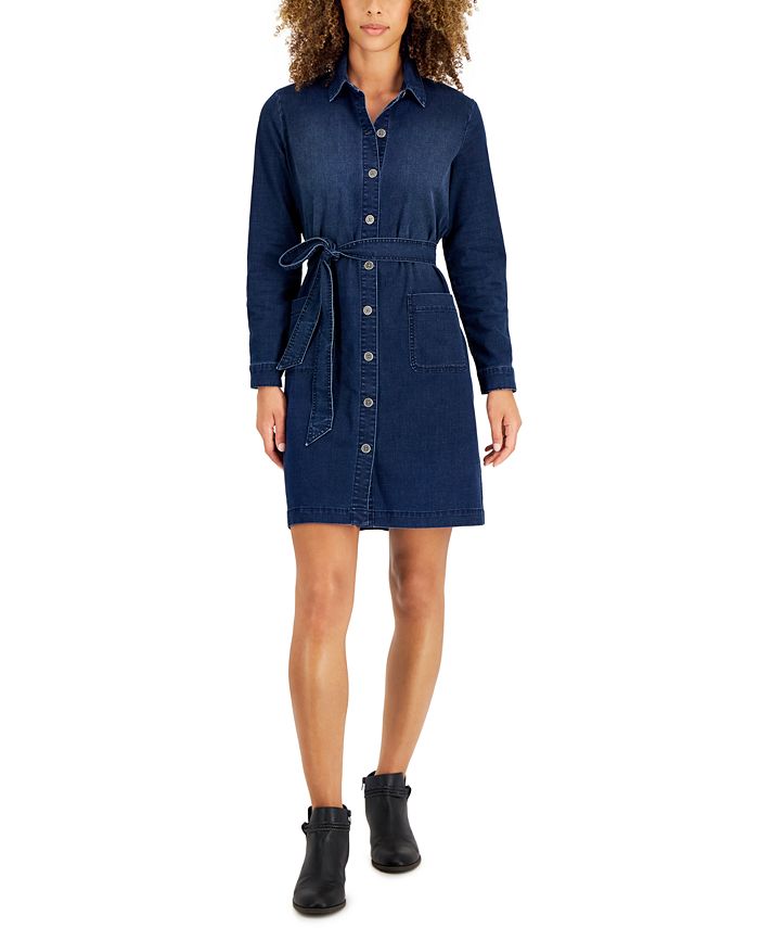 Style & Co Women's Belted Denim Shirtdress, Created for Macy's - Macy's