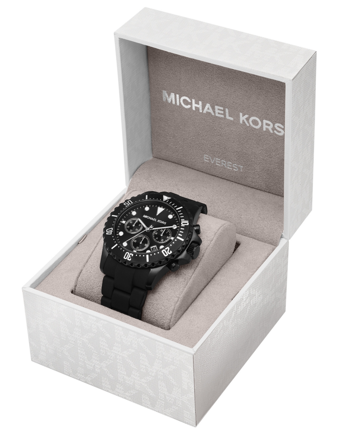 Shop Michael Kors Men's Everest Chronograph Black Ion Plated Stainless Steel And Silicone Bracelet Watch 45mm