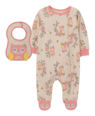 Koala Baby Girls Owl Sleep And Play Footie With Bib, 2 Piece Set - Macy's