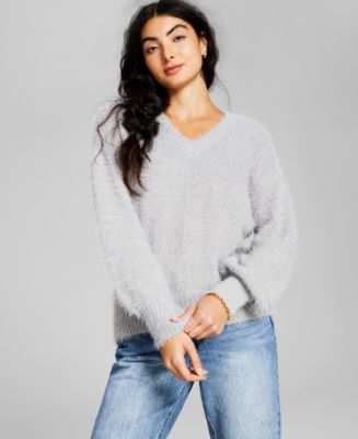 And Now This Women's Crewneck Eyelash Sweater, Created For Macy's In Almond