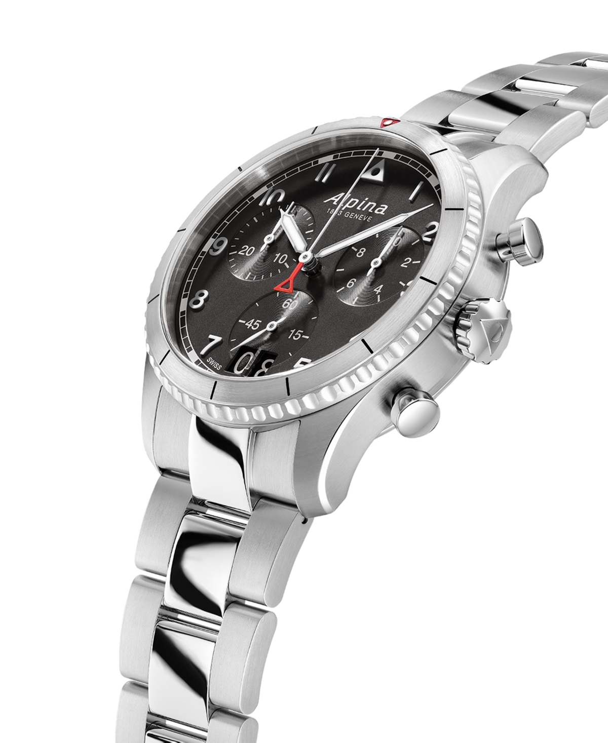 Shop Alpina Men's Swiss Chronograph Startimer Pilot Stainless Steel Bracelet Watch 44mm In Silver-tone