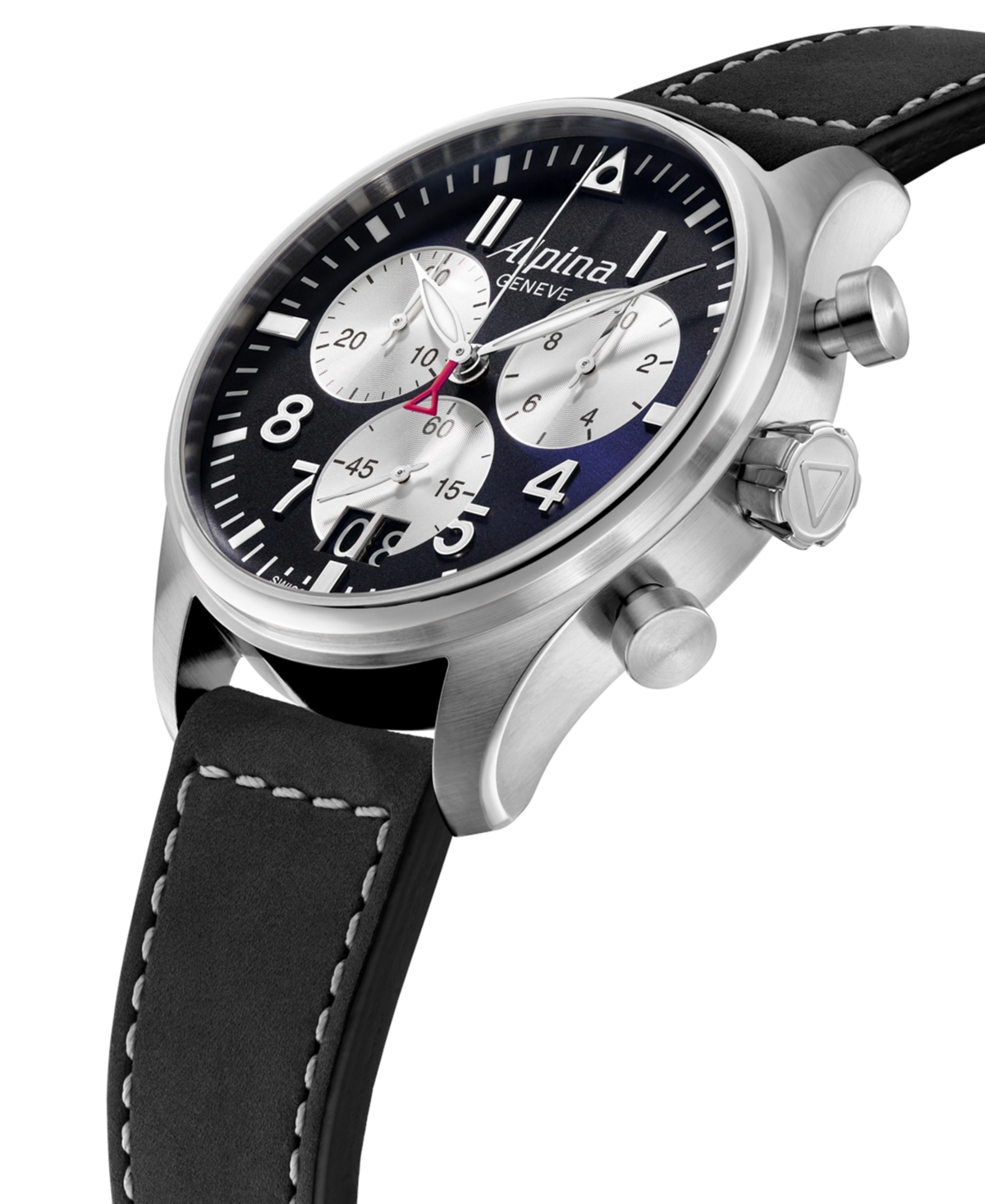 Shop Alpina Men's Swiss Chronograph Startimer Pilot Black Leather Strap Watch 44mm