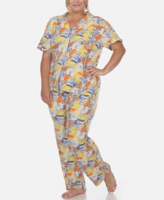 Plus Size 2 Piece Tropical Print Pajama Set