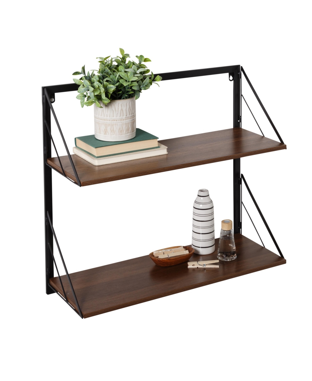 Shop Honey Can Do Multipurpose 2 Tier Floating Wall Shelf With Shelves And Bracket In Walnut