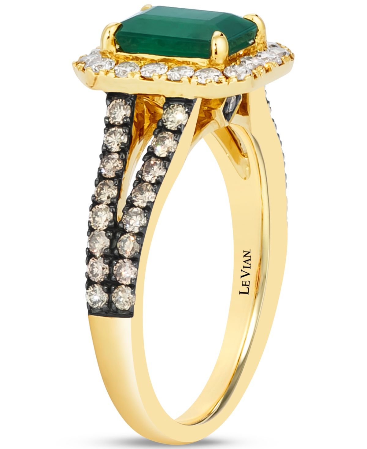 Le Vian New(1-1/5 ct. t.w.) & Diamond (7/8 ct. t.w.) Halo Split Shank Ring in 14k Gold - Emerald