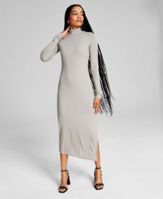 Ribbed High-Neck Midi Dress 