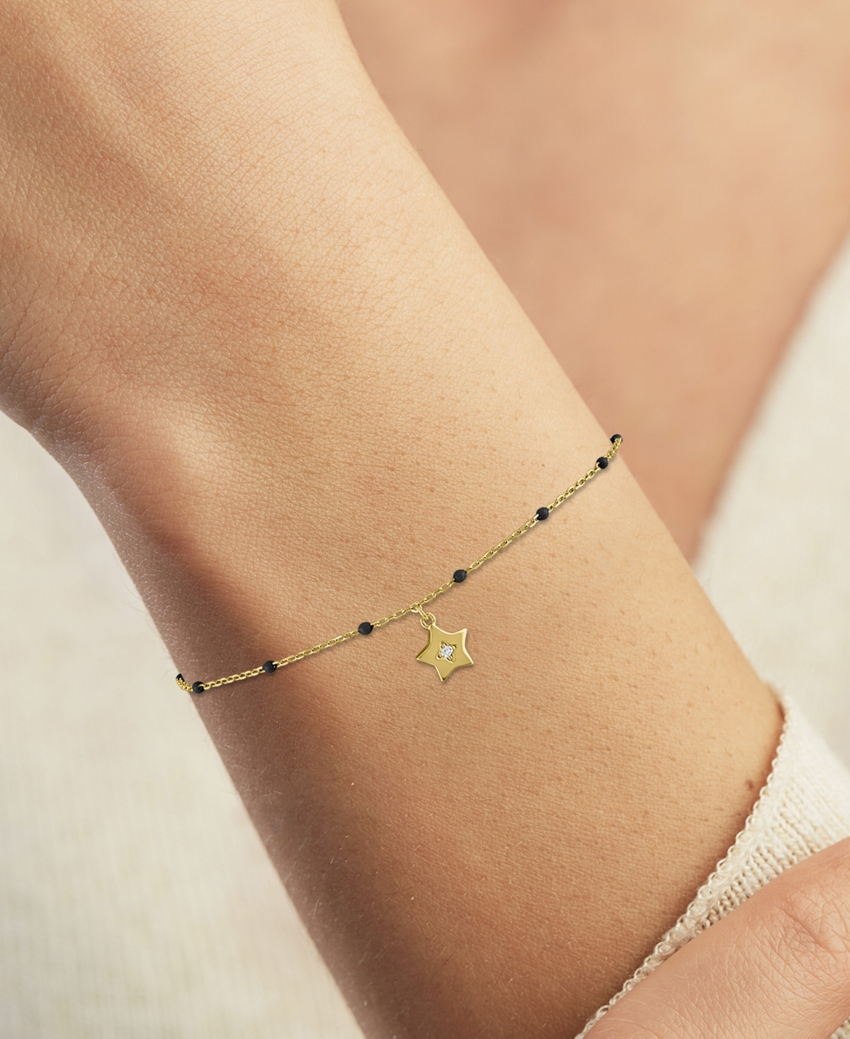 Diamond Accent & Enamel Bead Star Charm Bracelet in Sterling Silver or 14k Gold-Plated Sterling Silver - Gold-Plated Sterling Silver
