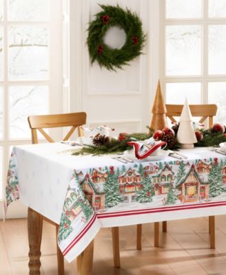 Storybook Christmas Village Holiday Tablecloth, 102" x 60"