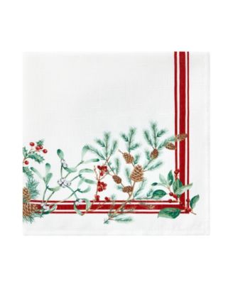 Winter Holiday Berry Fabric 4 Piece Napkin Set, 17" x 17"