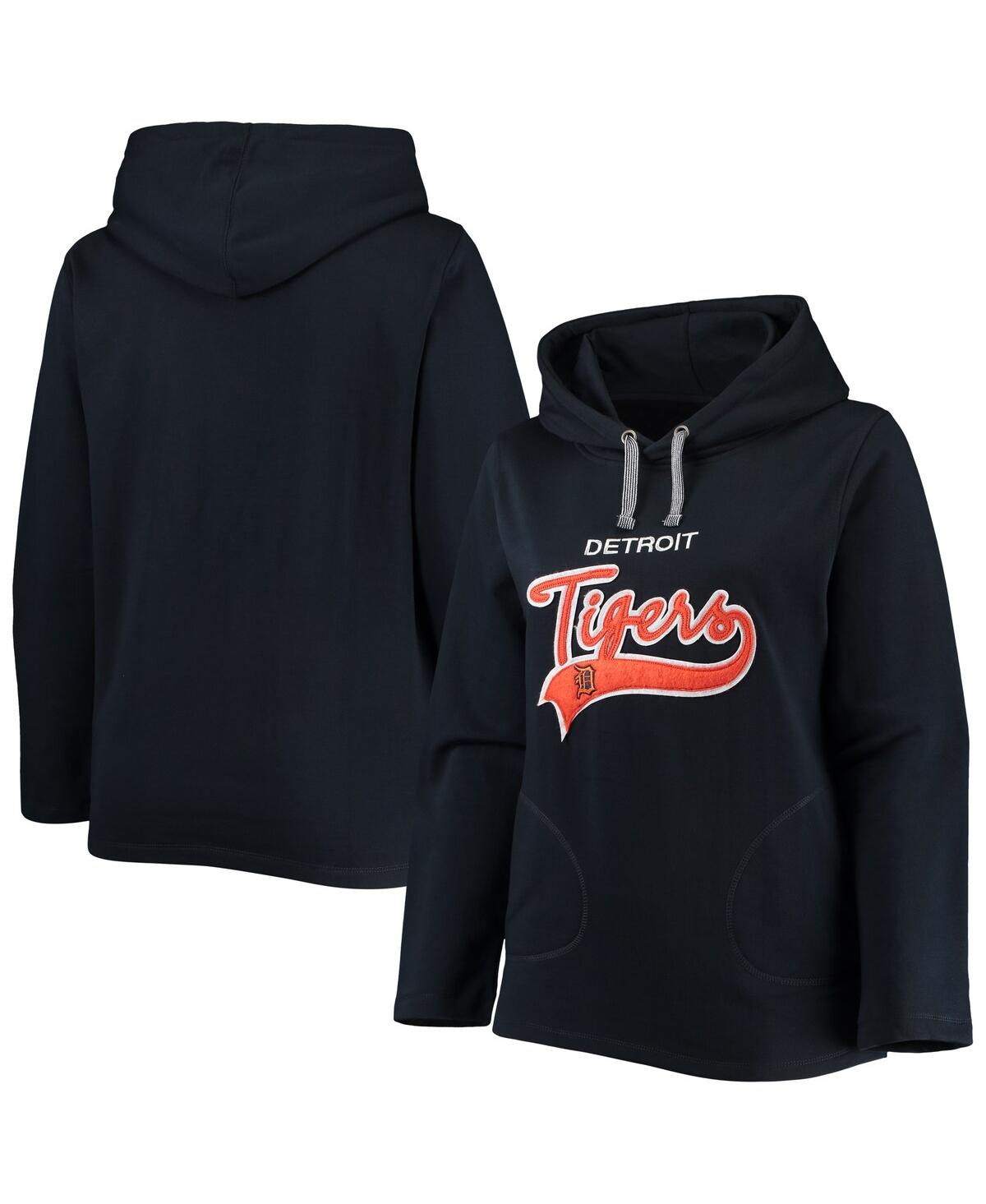 Shop Soft As A Grape Women's  Navy Detroit Tigers Plus Size Side Split Pullover Hoodie