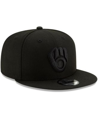 Men's Milwaukee Brewers Black on Black 9FIFTY Snapback Adjustable Hat - Black