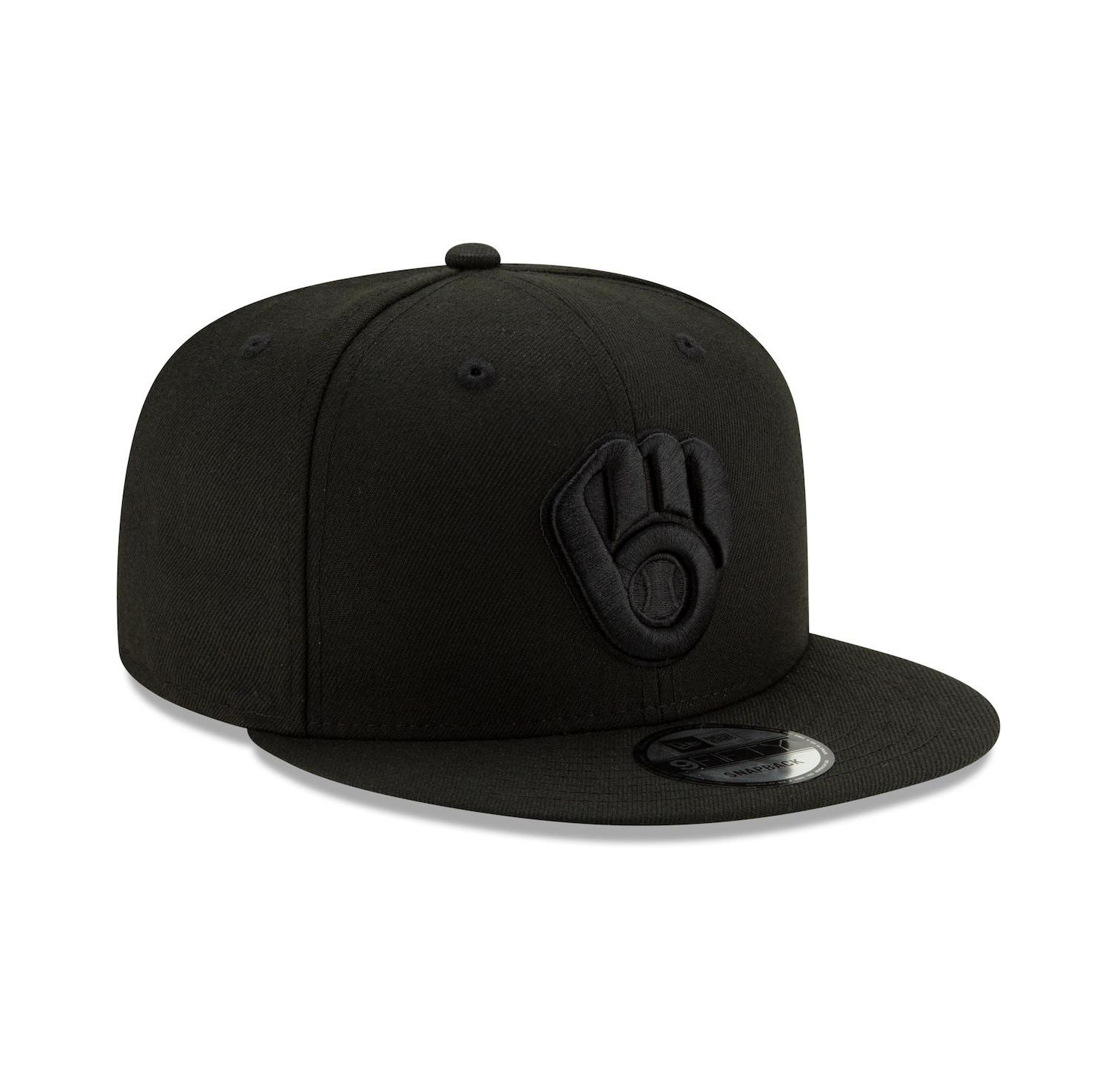 Men's Milwaukee Brewers Black on Black 9FIFTY Snapback Adjustable Hat - Black