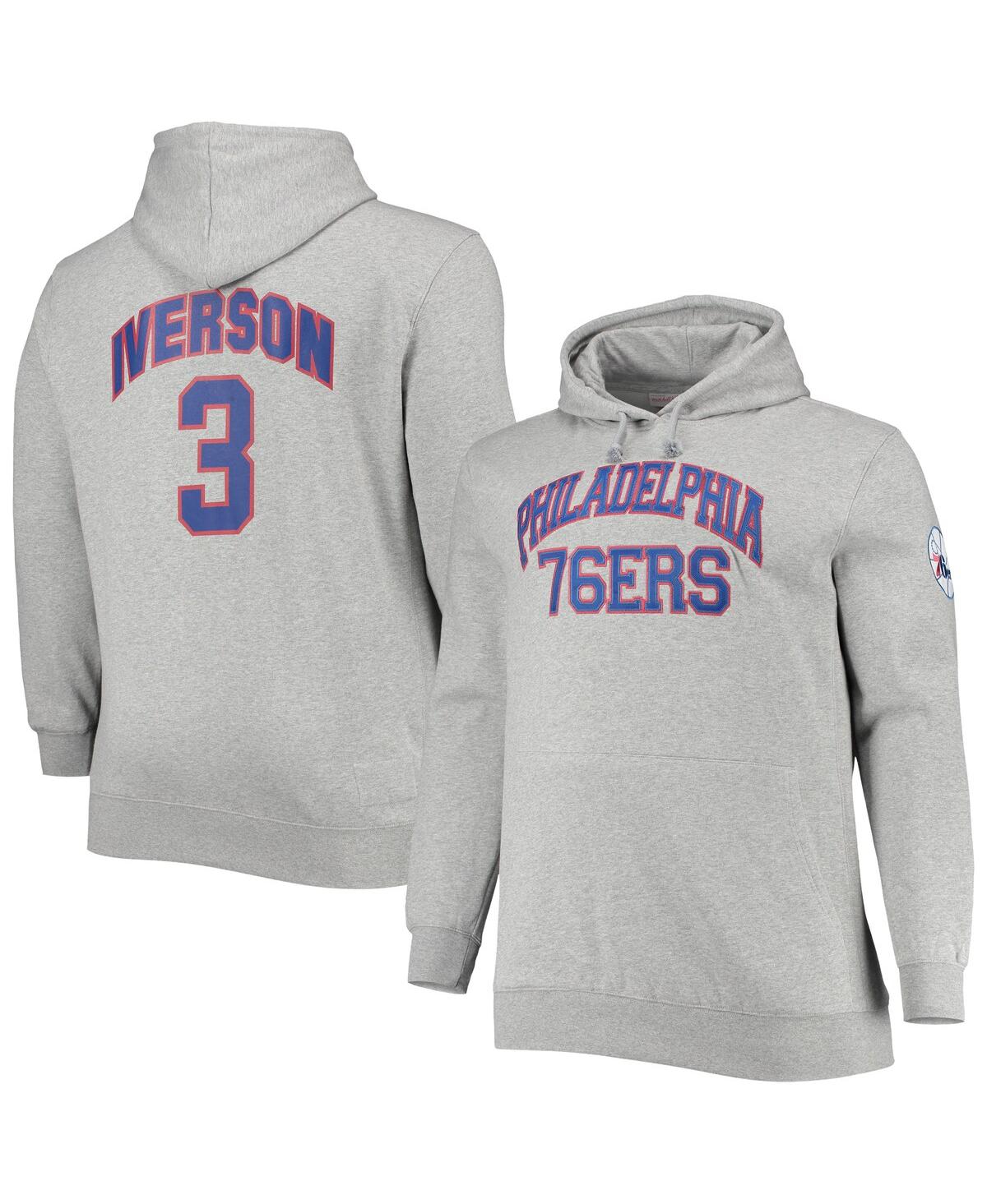 Men's Mitchell & Ness Allen IversonPhiladelphia 76ers Big and Tall Name and Number Pullover Hoodie - Heathered Gray