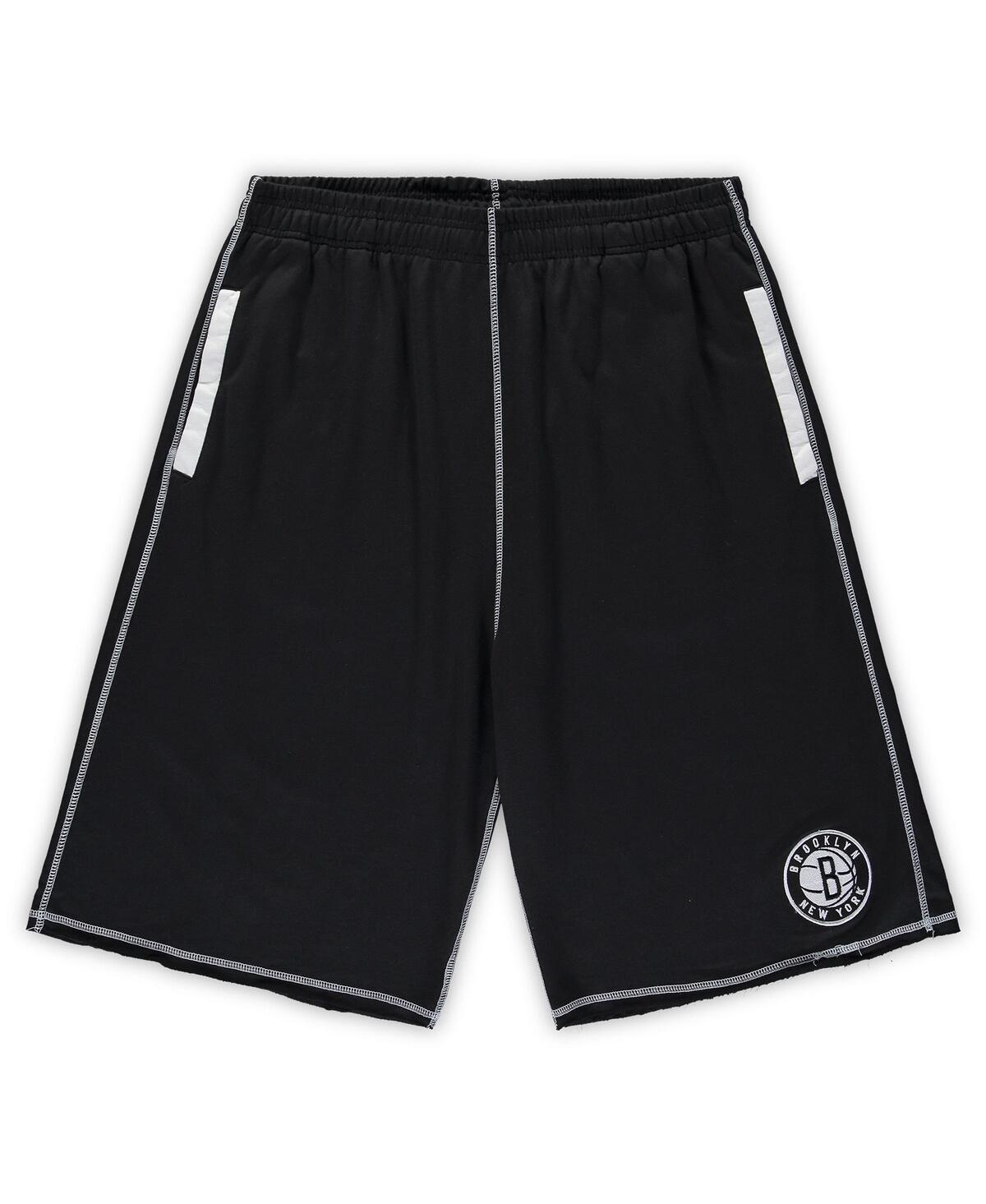 Profile Men's Black, White Brooklyn Nets Big And Tall Contrast Stitch Knit Shorts In Black,white