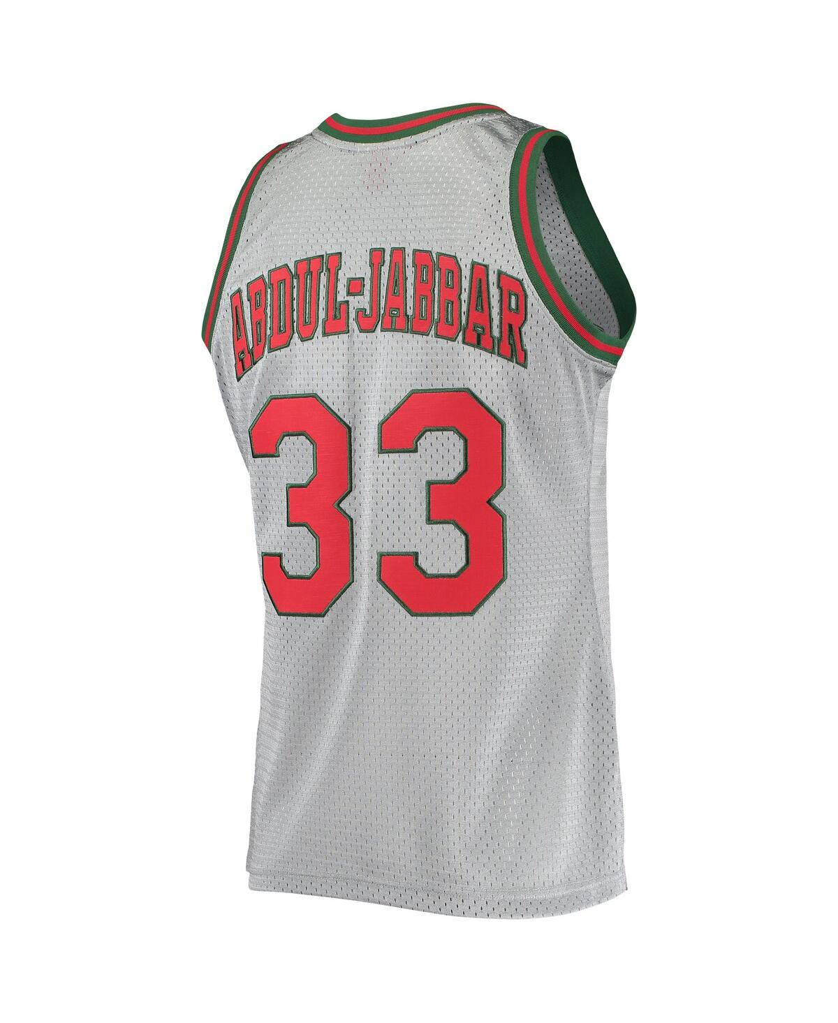 Mitchell Ness Men s Mitchell Ness Kareem Abdul Jabbar Silver Milwaukee Bucks 75th Anniversary 1971 72 Hardwood Classics Swingman Jersey Silver Smart Closet