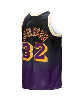 Men's Magic Johnson Purple and Black Los Angeles Lakers 1984/85 Hardwood Classics Fadeaway Swingman Player Jersey