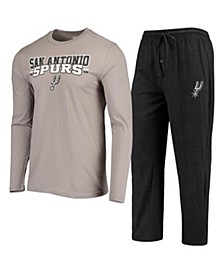 Men's Gray, Black San Antonio Spurs Long Sleeve T-shirt and Pants Sleep Set