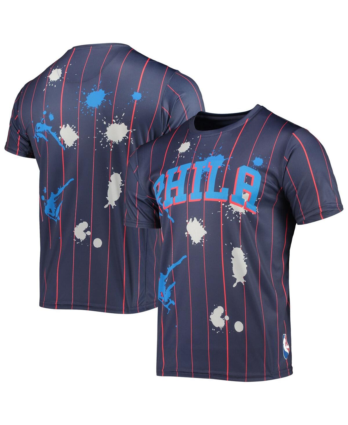 Shop Fisll Men's Navy Philadelphia 76ers Striped Splatter T-shirt