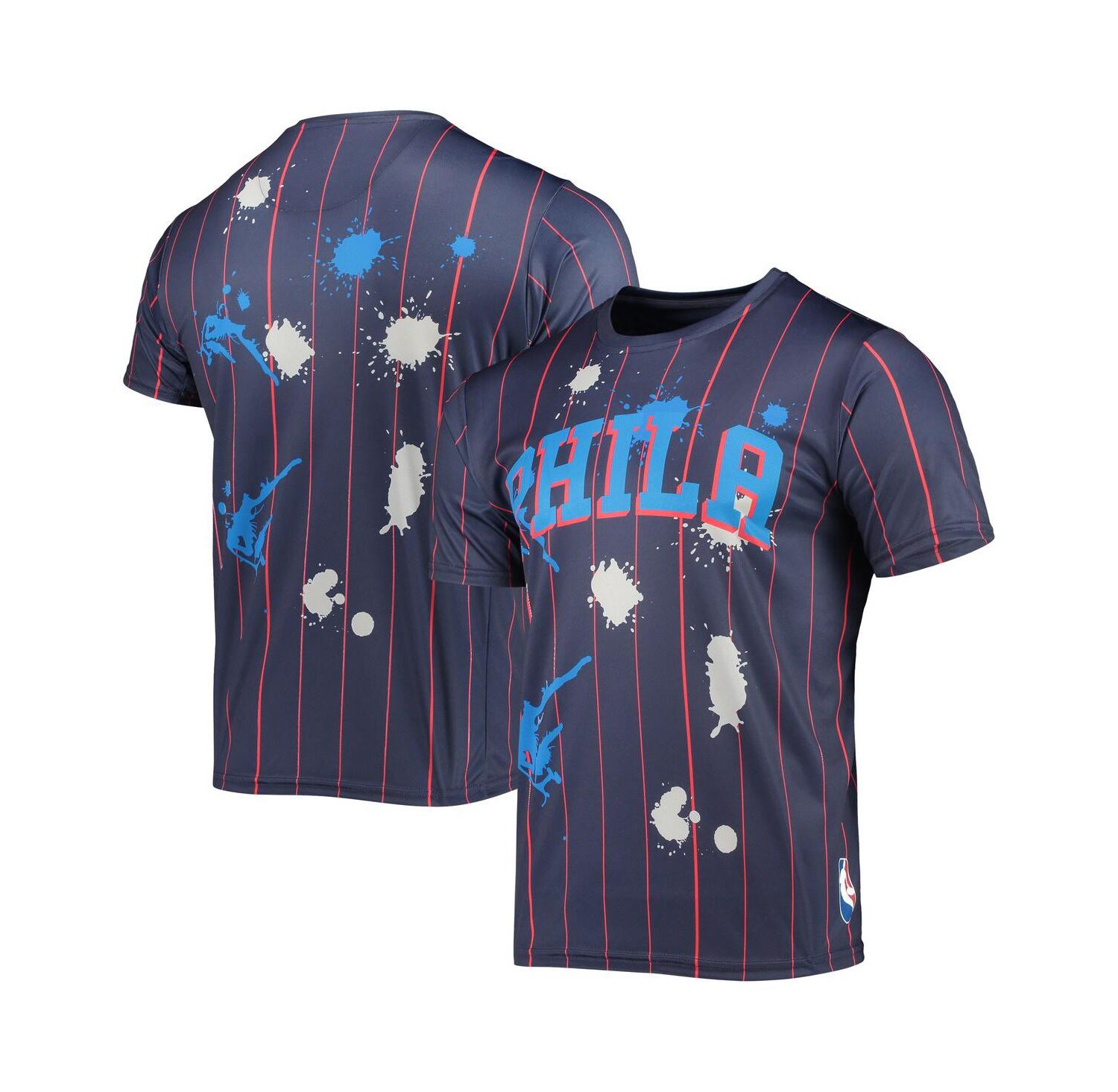 Men's Navy Philadelphia 76Ers Striped Splatter T-shirt