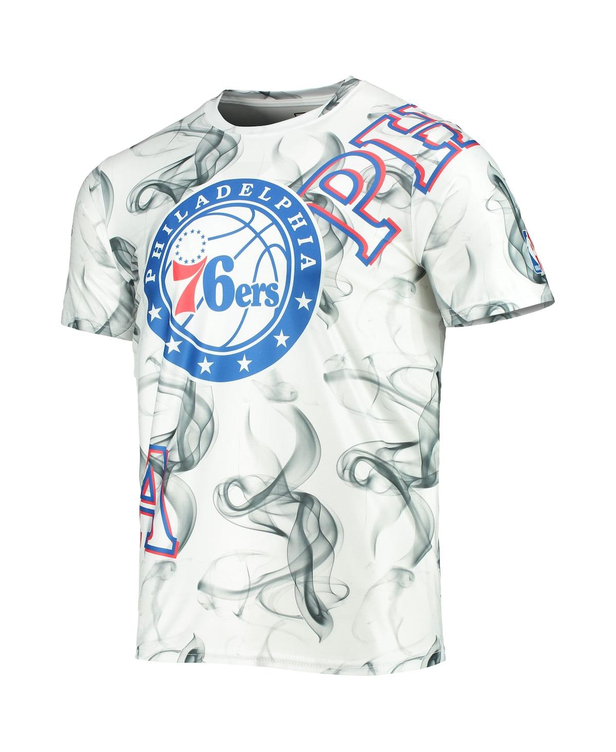 Shop Fisll Men's White, Black Philadelphia 76ers Asymmetric Bold Smoke T-shirt In White,black