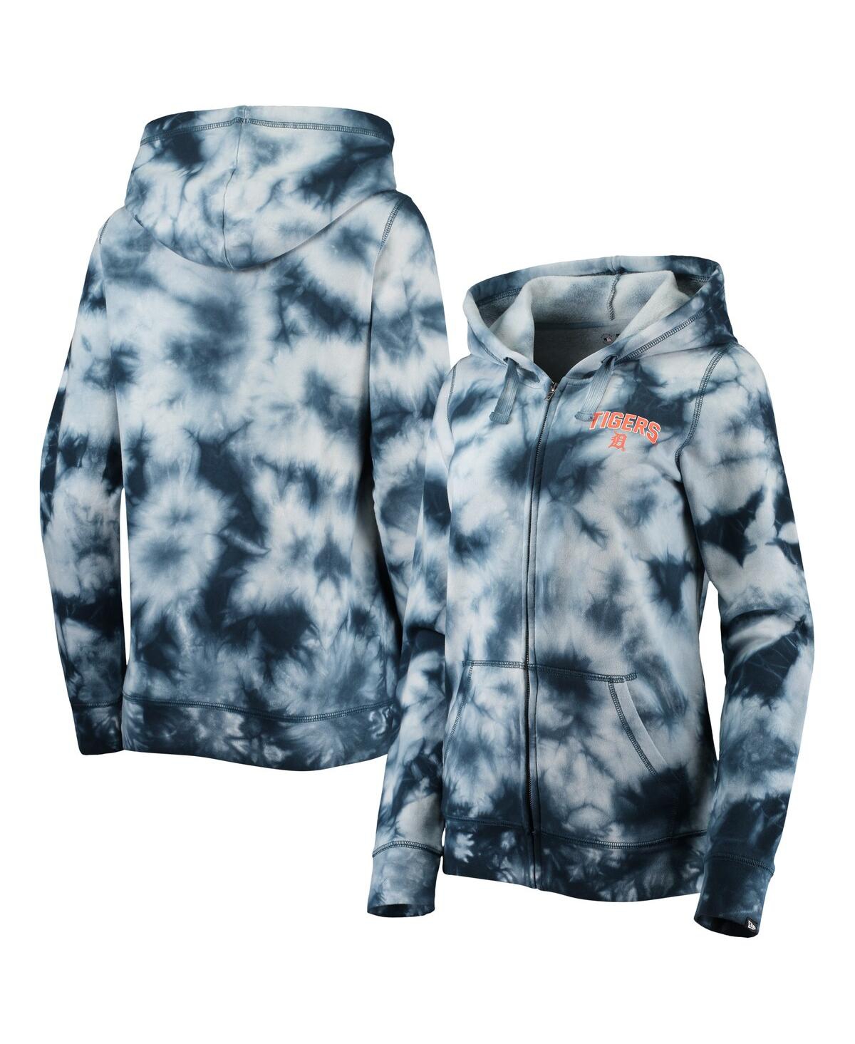 NEW ERA WOMEN'S NEW ERA NAVY DETROIT TIGERS TIE-DYE FULL-ZIP HOODIE 