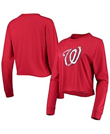 Women's Red Washington Nationals Baby Jersey Cropped Long Sleeve T-shirt
