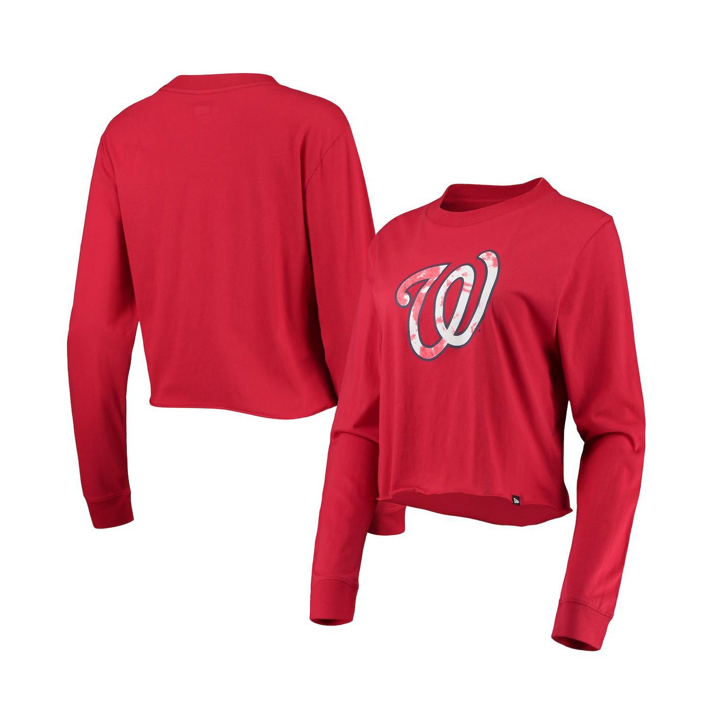 Женская футболка New Era Red Washington Nationals Baby Jersey Cropped Long Sleeve — фото 1