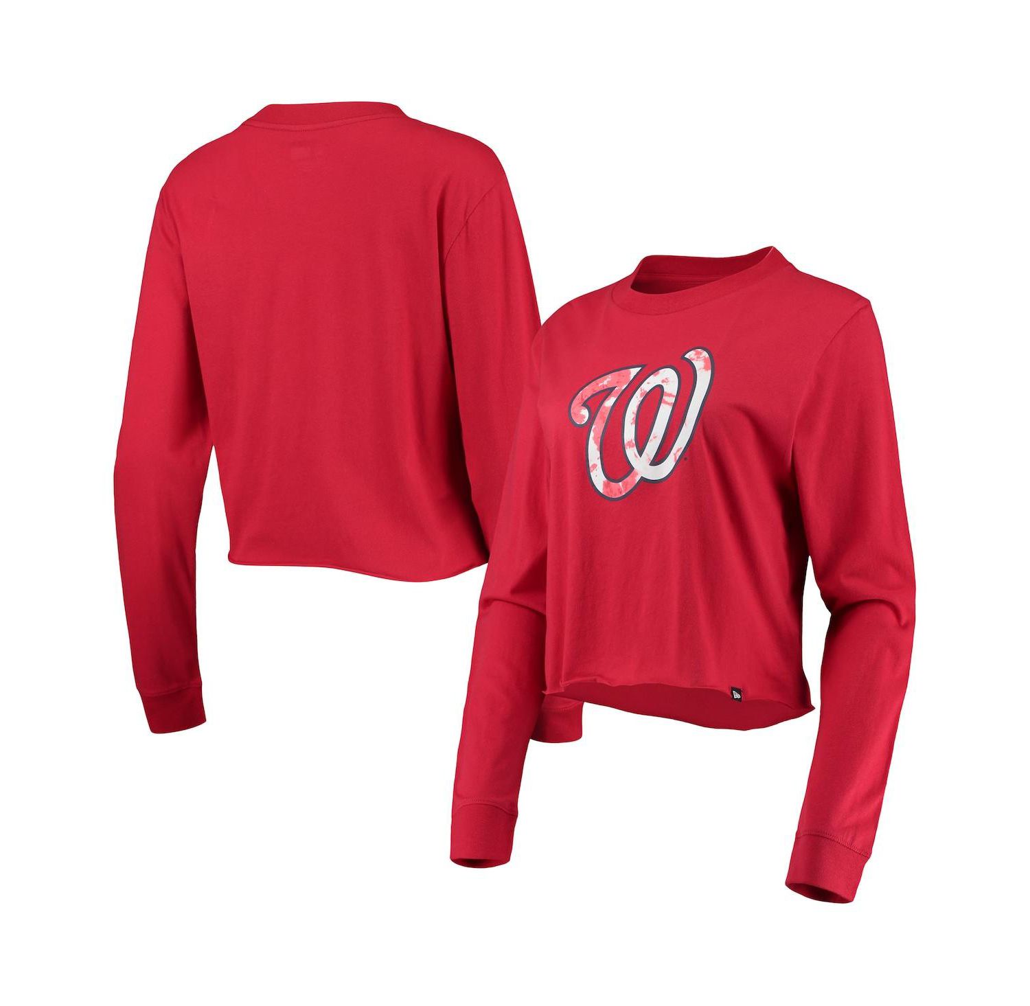 Women's Red Washington Nationals Baby Jersey Cropped Long Sleeve T-shirt