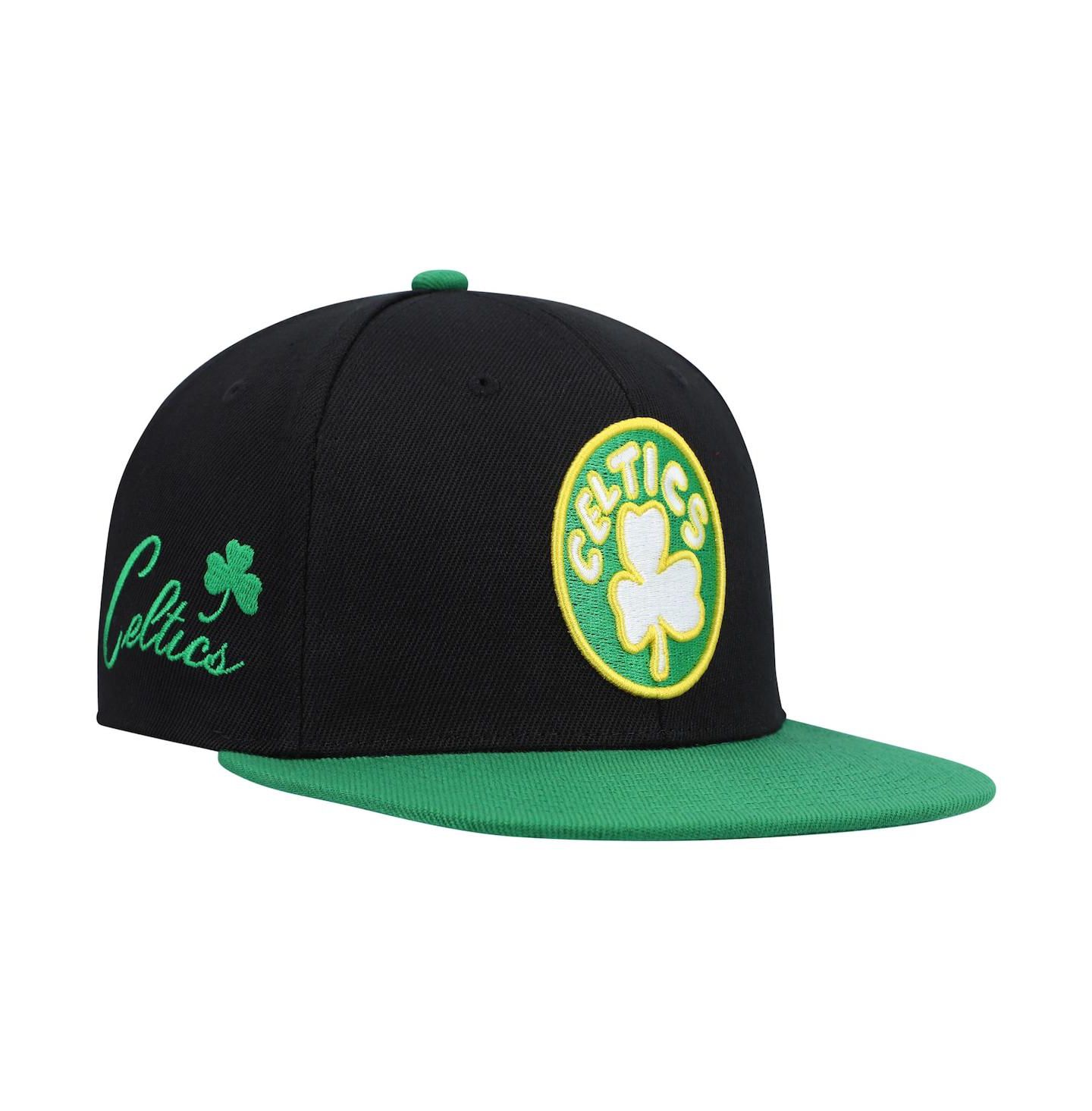 Мужская кепка Mitchell & Ness Black and Kelly Green Boston Celtics Hardwood Classics Snapback Hat — фото 2
