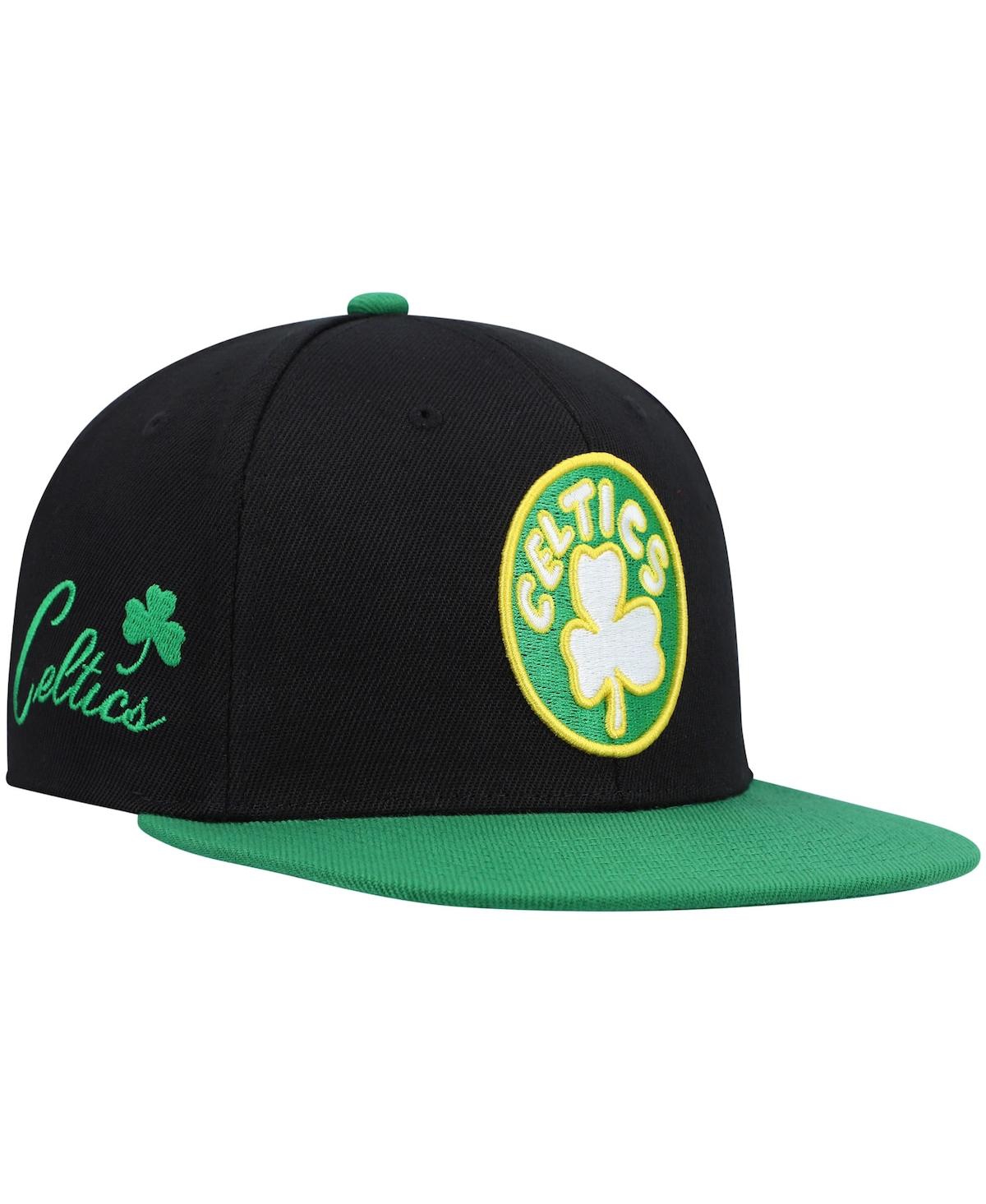Mitchell & Ness Men's  Black And Kelly Green Boston Celtics Hardwood Classics Snapback Hat In Black,kelly Green