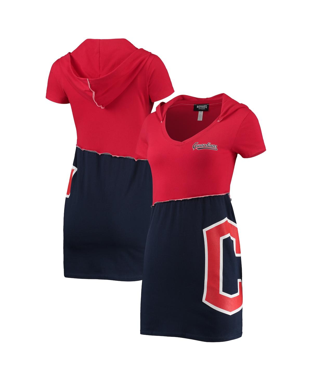 REFRIED APPAREL WOMEN'S REFRIED APPAREL RED AND NAVY CLEVELAND GUARDIANS HOODIE DRESS