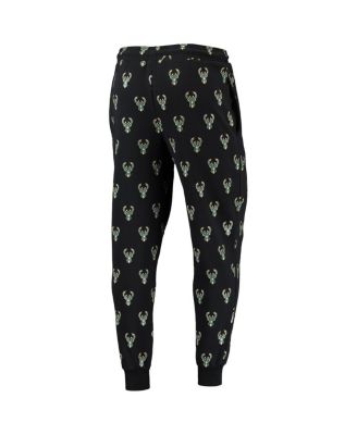 Men's Black Milwaukee Bucks Allover Logo Jogger Pants