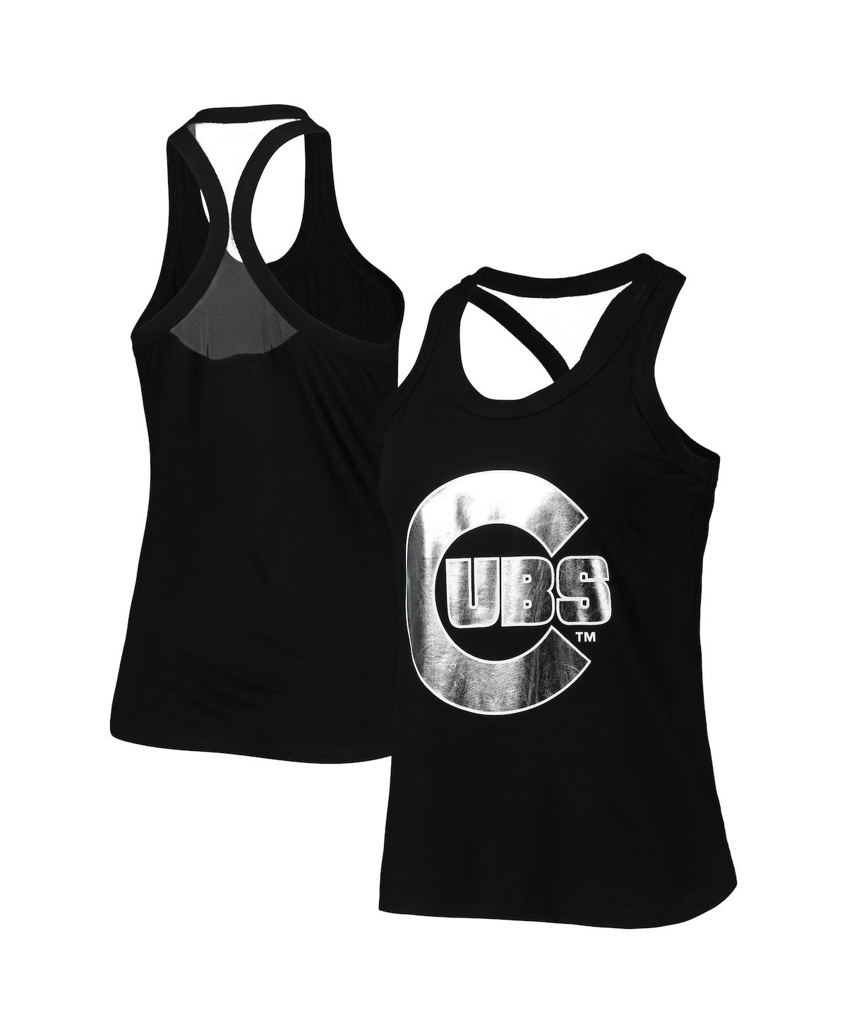 The Wild Collective Women's  Black Chicago Cubs Tonal Athleisure Racerback Tank Top